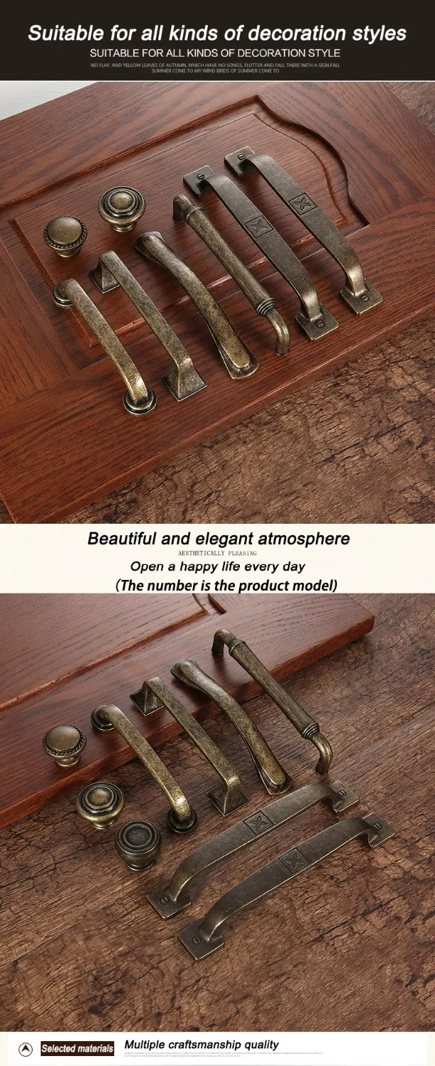 AOBT Retro Metal Antique Brass 96mm 128mm Kitchen Cabinet Door Handle Furniture Drawer Knobs Wardrobe Cupboard Pulls Handles 610
