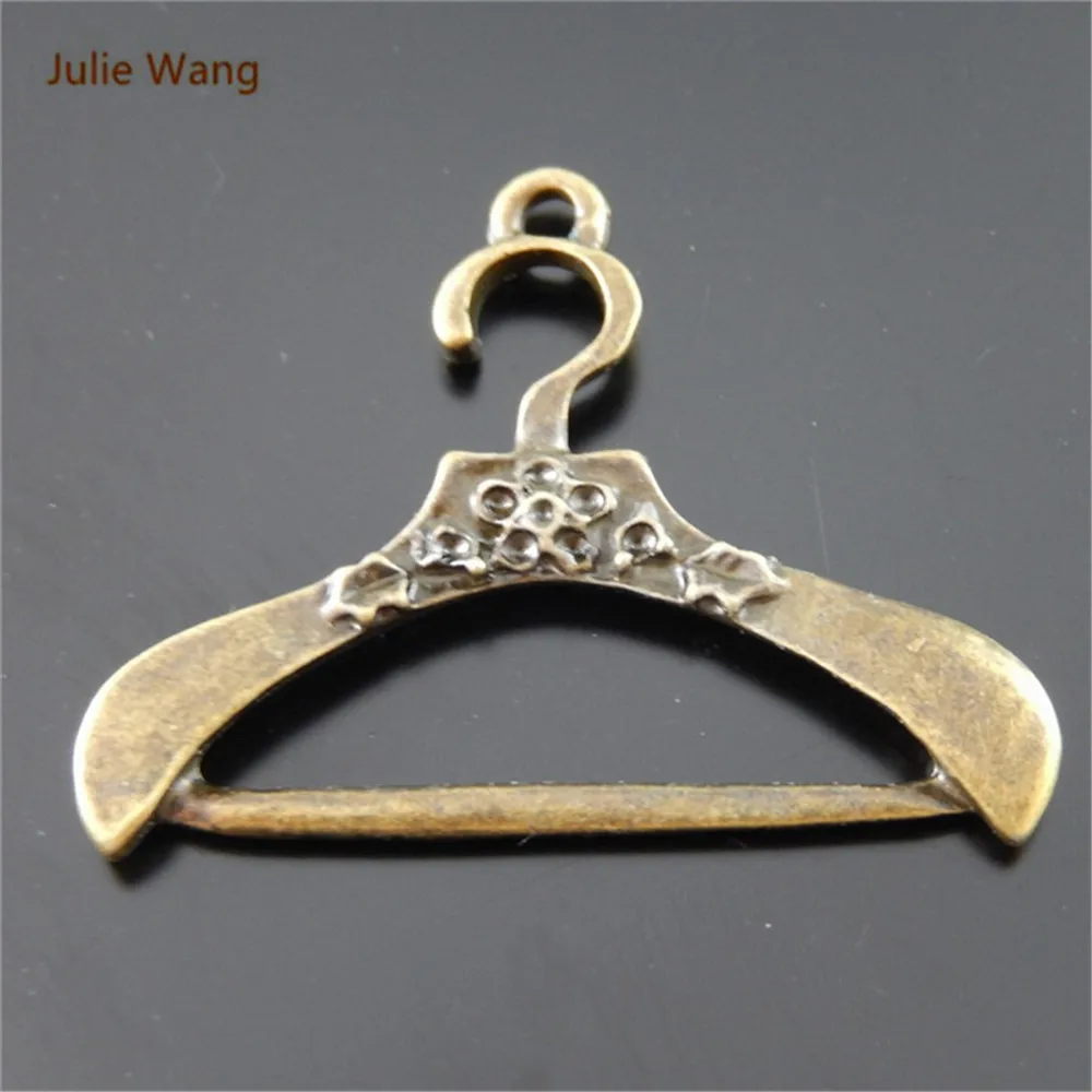 

Julie Wang 10PCS Metal Alloy Retro Bronze Clothes Hanger Shape Jewelry Making Women Bracelet Pendant Charms DIY Crafts Jewelry