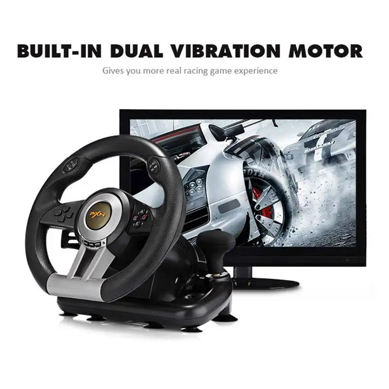 

PXN Racing Game Pad 180 Degree Steering Wheel Vibration Joysticks With Foldable Pedal For Pc Ps3 Ps4 Xbox One All-In-One