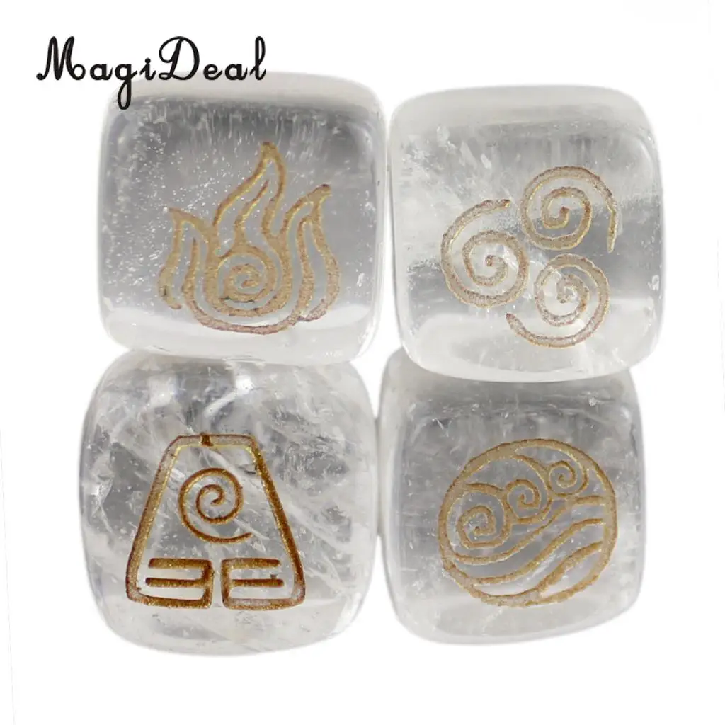 MagiDeal Delicate 4Pcs Natural Powder Crystal Stone Polished Fire Water Wind Soil Engraved Runes for Room House Office Decor