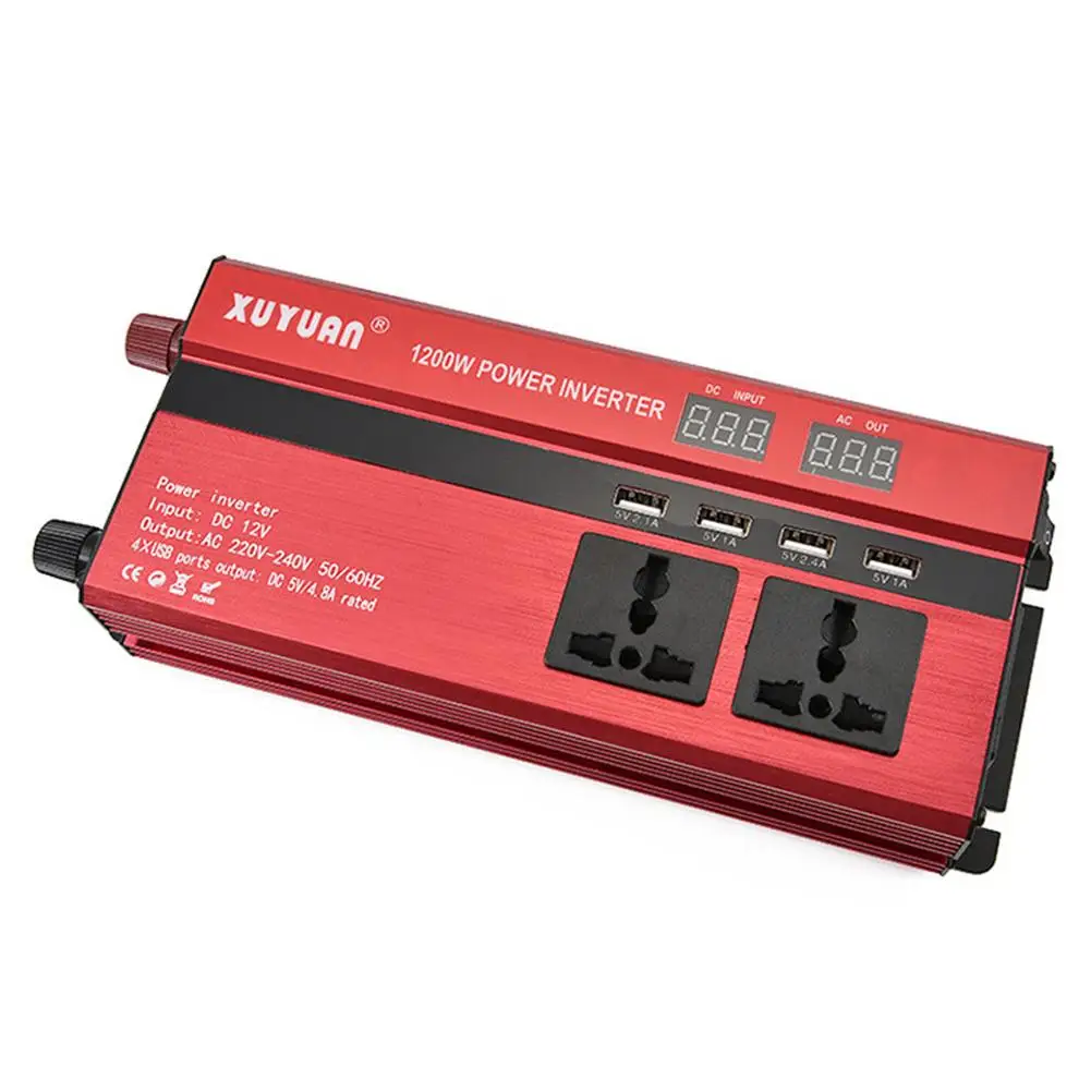 

600W/1200W/2000W Car LED Inverter 12v 220v Converter DC 12 v to 220v 4 USB Ports Charger Power Inverter Dual Display Inversor