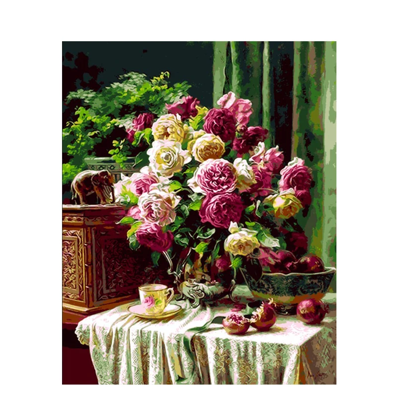 

Vase on the table Hand Made Paint High Quality Canvas Beautiful Painting By Numbers Surprise Gift Great Accomplishment