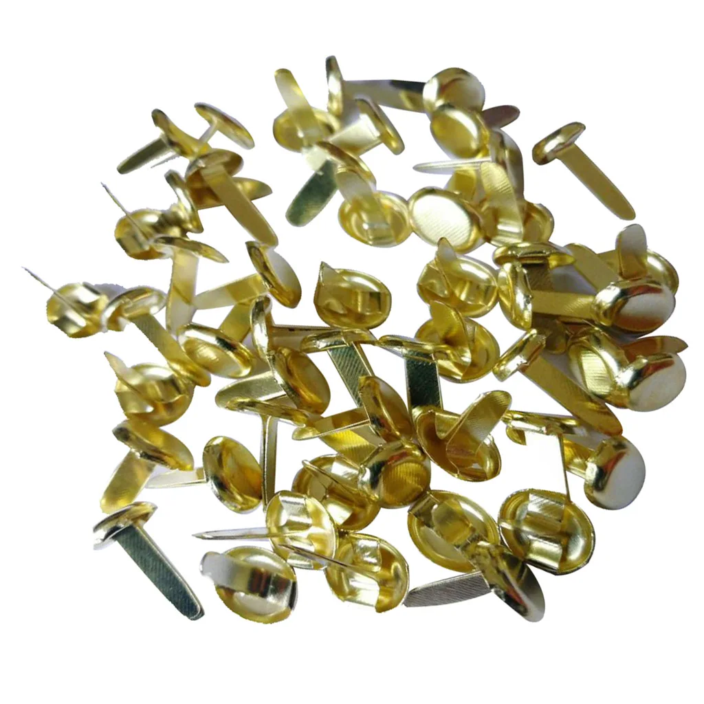 200 Pieces Gold Plated Metal Brad Paper Fastener for Scrapbooking Craft 13x8mm