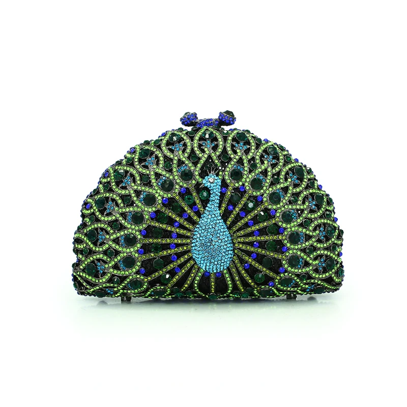 lovely handmade green peacock crystal clutch evening bags women prom