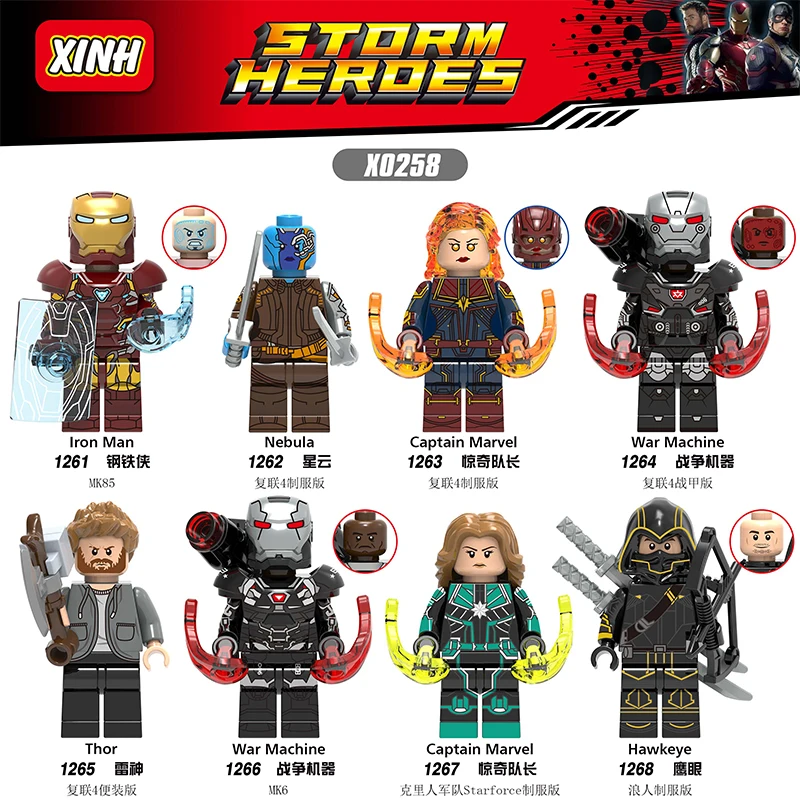 

Legoing Avengers Endgame Super Hero Iron Man Figure Nebula Captain Marvel War Machine Thor Hawkeye Building Blocks Toys X0258