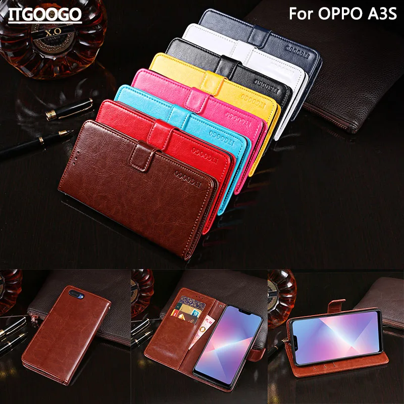 Чехол OPPO A3S Роскошный кожаный флип-чехол для A5 защитный чехол телефона задняя