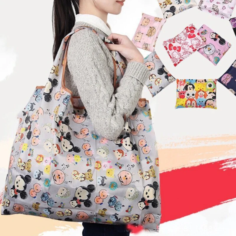 

Foldable Shopping Bag Durable Cartoon Shoulder Bag Portable Eco-Friendly Grocery Bags Reusable Tote for Ladies Multi Pattern