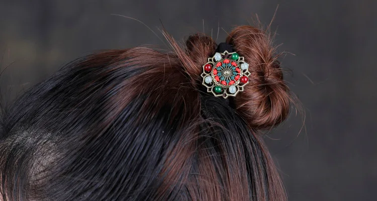 18 цветов китайский ветер авантюрин Кристалл Винтажные Цветы ободок для волос, халцедон перегородчатой этнические аксессуары для волос