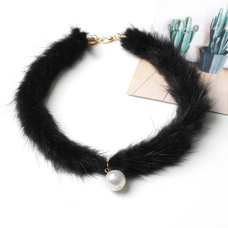 

Vintage Faux Fur Choker Necklace for Women Neck Rope Imitation Pearl Creative Gothic Chocker Collares Collier Bijoux Femme XX153