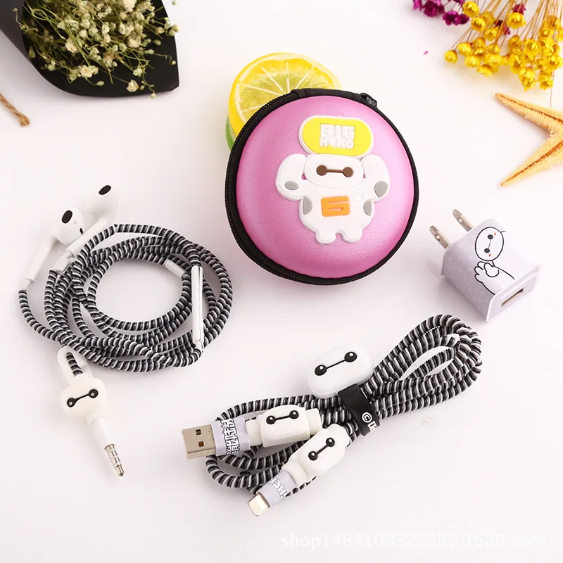 Чехол для наушников мультяшный usb-кабель протектор для наушников с кабельным Стикеры для намотки спиральный usb-шнур с зарядным устройством для iphone 5 6 6s 7 8 - Цвет: Big hero