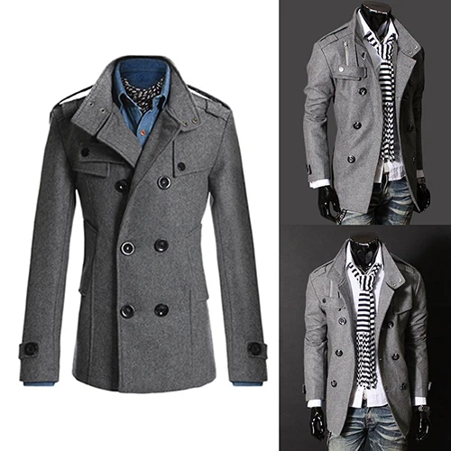 Fashion Men Double Breasted Winter Slim Warm Jacket Stylish Trench Coat Outwear