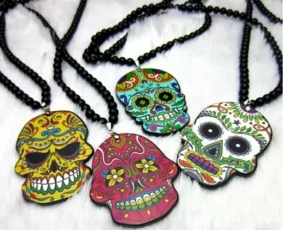 Панк Calavera расширяемый сахарно-сладкий причудливый череп ожерелье Черная бусина мексиканский День мертвых Хэллоуин сахар, Череп, ожерелье