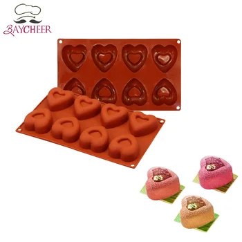 

BAYCHEER Heart Shaped Cake Mould 8 Cavities Food-grade Silicone Bakeware Chocolate Fondant Pudding Candy Cake Decorating Tools