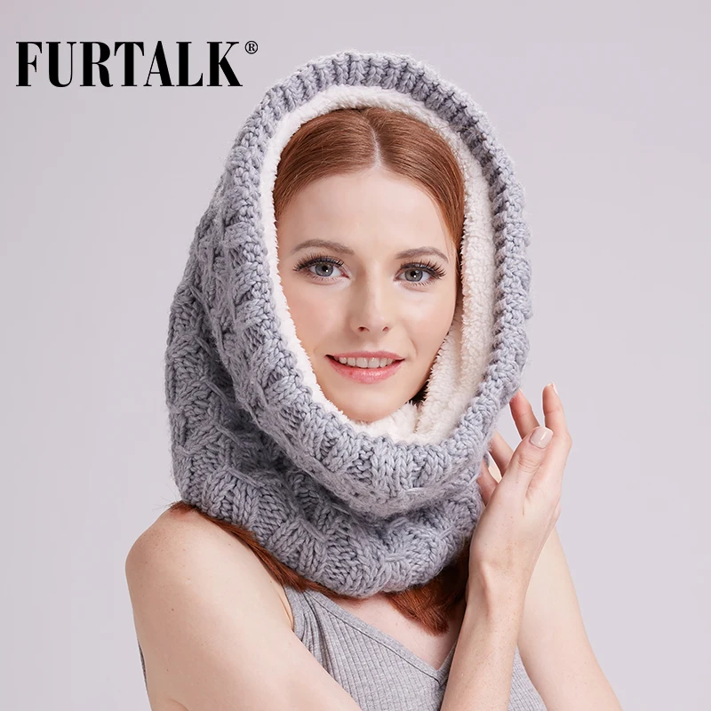 FURTALK зимняя женская шапка шарф вязаный комплект и снуд для девочки шапки с