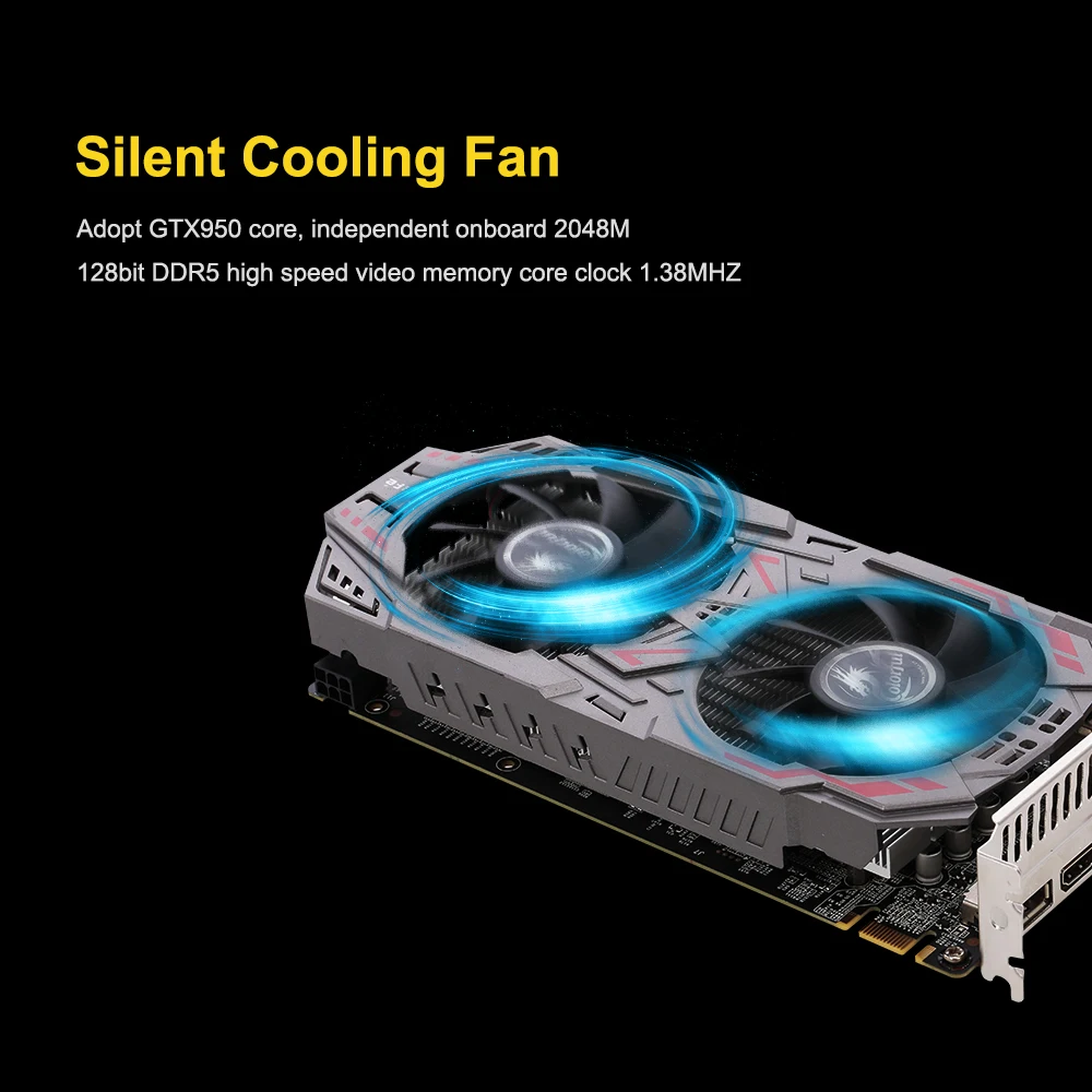 Colorful Video Card GTX950-Twin-2GD5 Graphics Card 128bit 6600MHZ GDDR5(Used/Second-hand) for NVIDIA