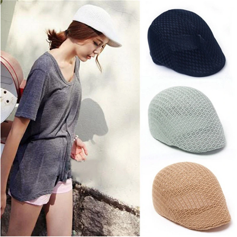 

New Vintage Summer Berets Unisex Men Women Sun Mesh Beret Cap Newsboy Golf Cabbie Flat Peaked Casquette Breathable Berets