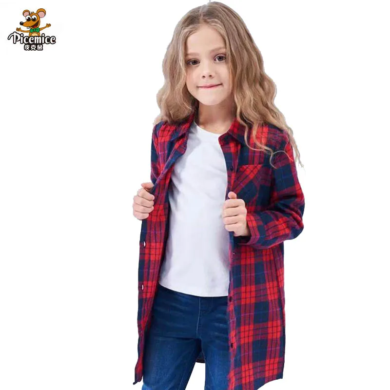 

Girls Shirts Casual New 2019 Autumn Children's Tops With Pocket Outwear Child Long Clothing Cotton Kids Plaid Shirts 2-12 Years