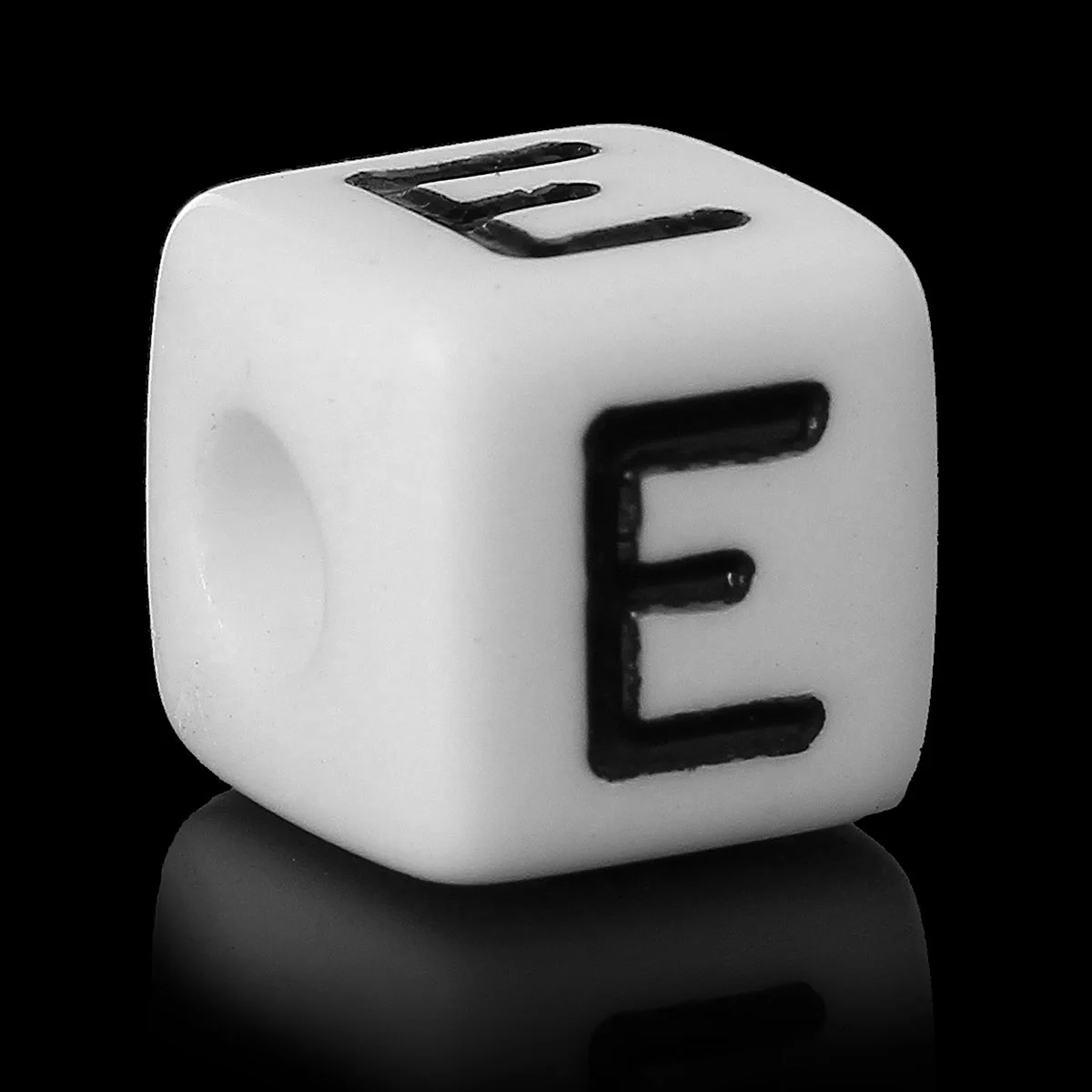 

8SEASONS Acrylic Spacer Beads Square White Letter Pattern "E" About 10mm(3/8")x 10mm(3/8"),Hole: Approx 4mm,100 PCs