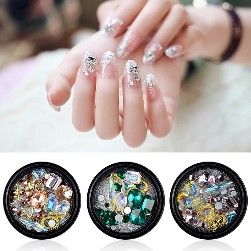 

1 Box Colorful Nail Art Rhinestone Crystal 3d Tiny Glitter Nail Tips Decorations Silver Charms Jewelry Manicure Bling Diy Nail