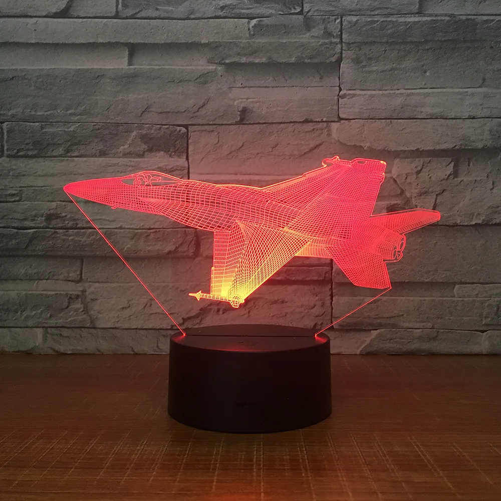 3 D ночник светодиодный креативный Настольный светильник прикроватная декоративная лампа 7 цветов самолет 2075