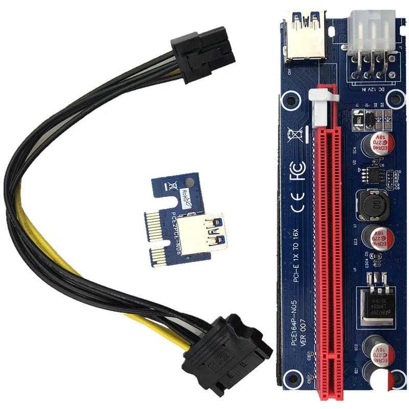 60 см 6PIN 12 В PCI-E 1X-16X Riser Card VER007 USB3.0 адаптер расширитель плата BTC Miner удлинитель Riser Card BTC кабель комплект твердая установка