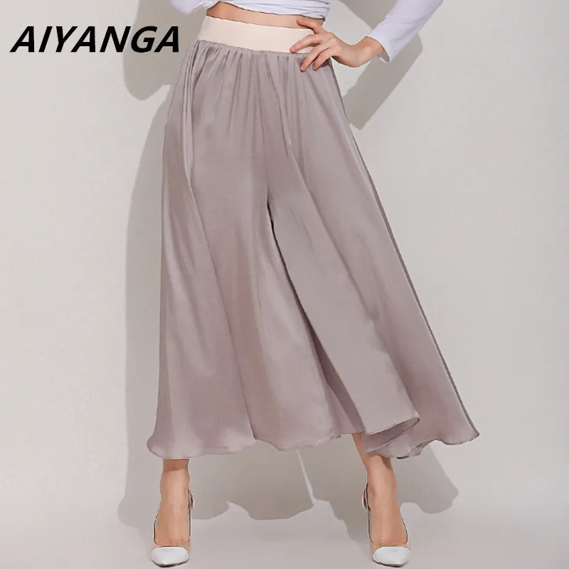 New 2018 Summer High Waist Flare Skirt Pant Casual Elastic Waist Wide