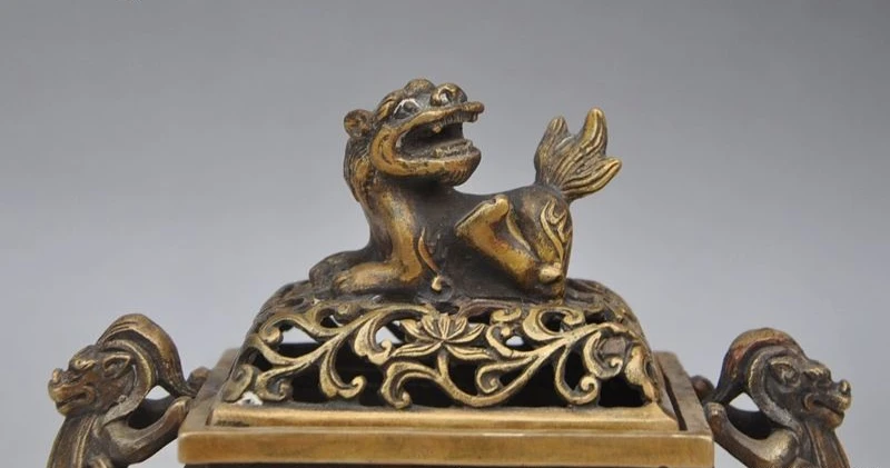 6 &quotотмечены старый китайский бронзовый лев Foo Dog Зверь Мальчик Статуя