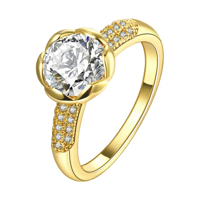 Real 24k Gold Filled Wedding Rings For Women Flower Shaped Real 24k Gold Filled Wedding Rings For Women Flower Shaped Inlay 1 5 Carat Cz Diamant