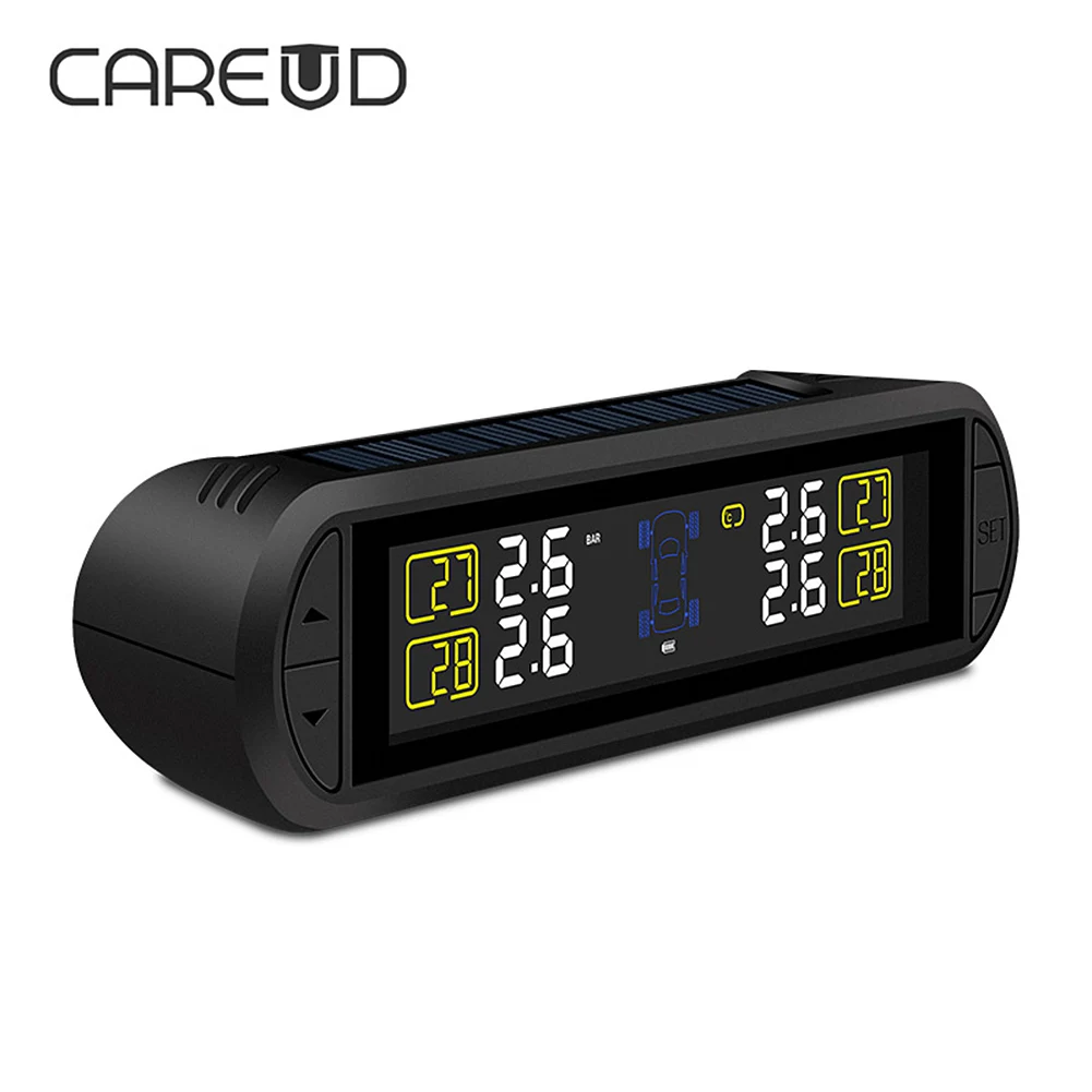 

CAREUD T670 Solar Power Car TPMS Tire Pressure Monitoring System with 4 sensors and Wireless Real-time Alarm LCD Display