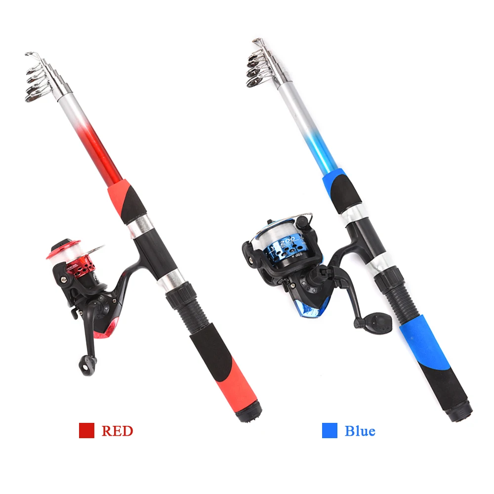 Lixada Telescopic Fishing Rod Combo with 2.1m Telescopic Fiberglass Fishing Sea Rod Spinning Fishing Reel Fishing Baits Hooks