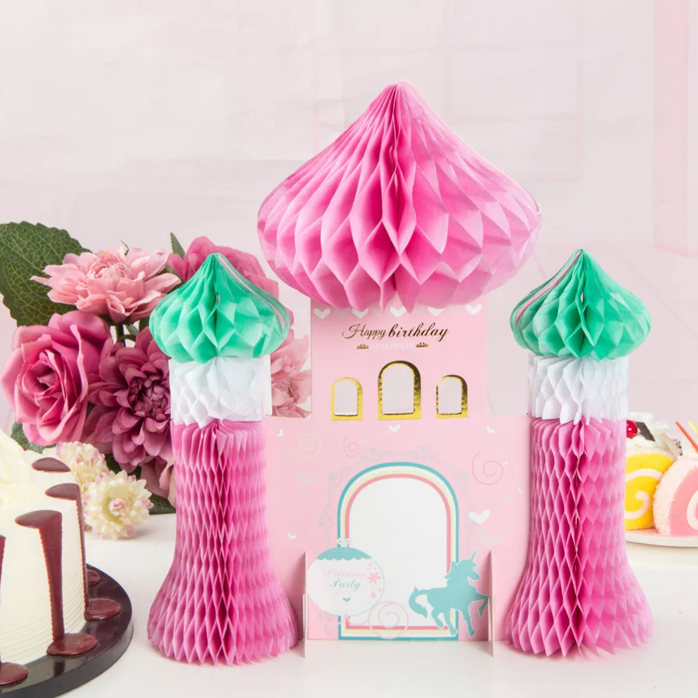 

Pink Princess Party Honeycomb Castle Table Decoration Table Centerpiece Baby Girl Birthday Party Decor