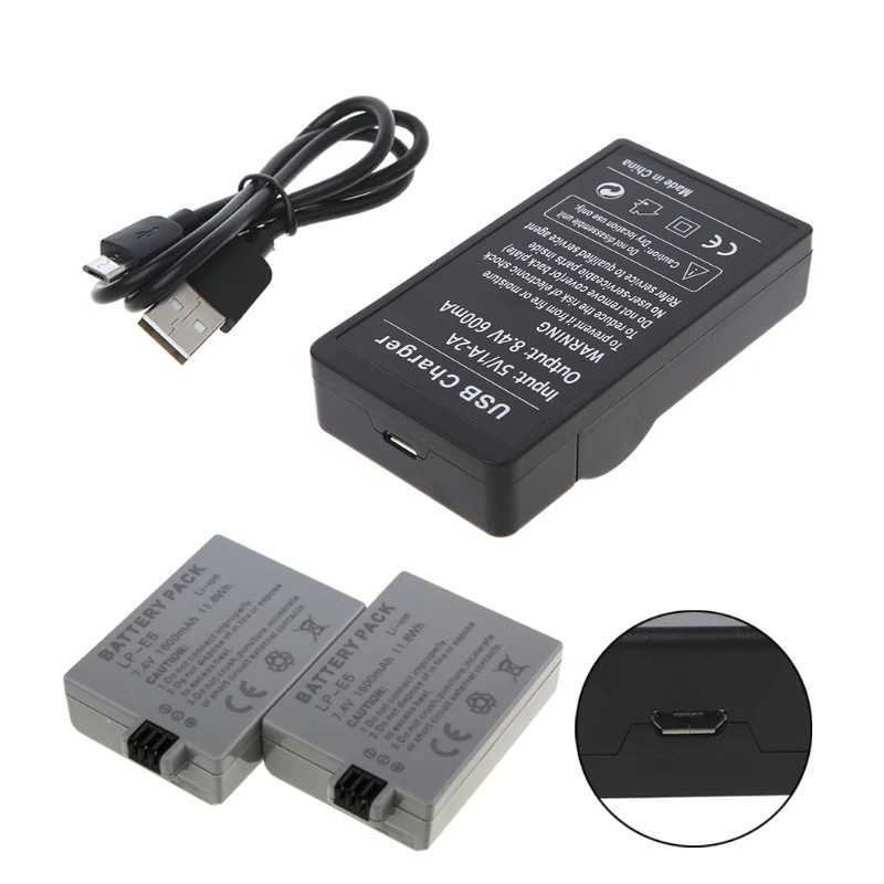 USB зарядное устройство для Canon LP E5 EOS 1000D 450D 500D Kiss F X2 Rebel Xsi|Зарядные устройства| |
