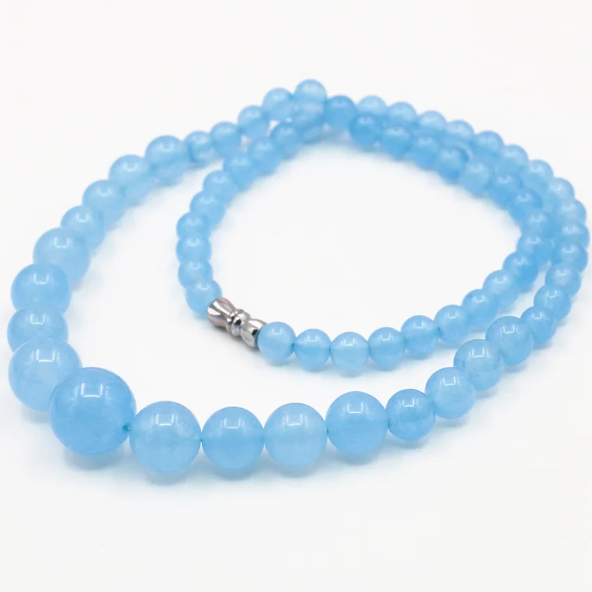 

6-14mm Natural Stone Dyed Sky Blue Chalcedony Jades Round Beads Chain Necklace for Women Choker Tower Jewelry 18inch M75