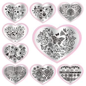 

5.6*7.15CM Heart Stainless Steel Nail Art Stamping Plates Geometric patterns Monroe Madonna Sports Nails Template Stamp