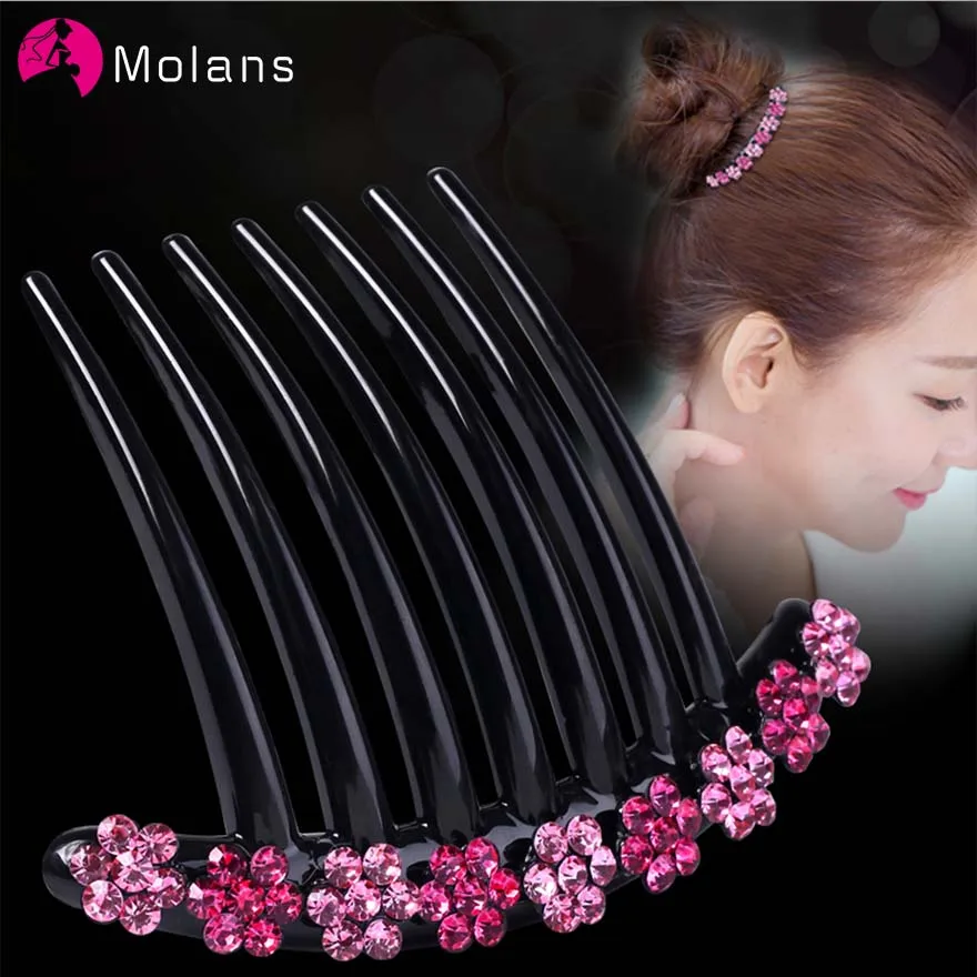 

Molans Double Color Inlaid Drill Hair Combs for Women Plastic Toothed Updo Hair Clips Female Hair Accessories for Elegant Lady