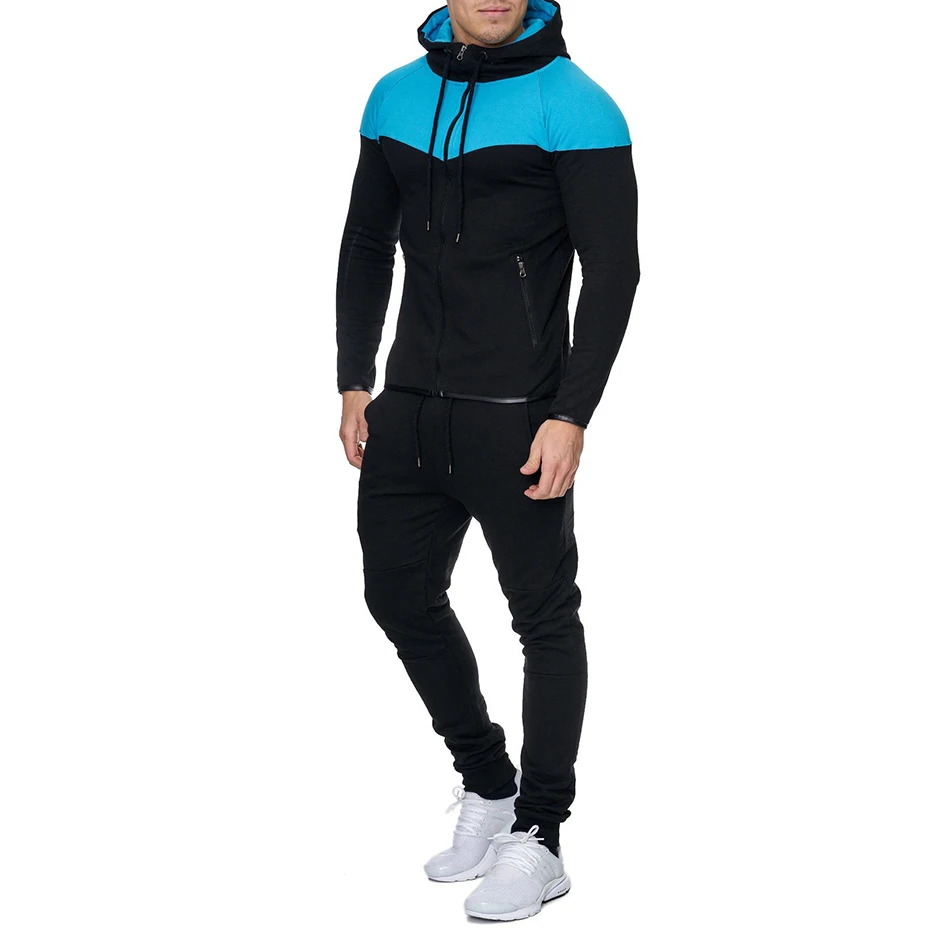 ZOGAA 2019 HOT SALE Mens FASHION Normcore  Sweatsuit  Set Casual Cotton Zipper 2 Piece Set Hoodies and Pants  for Male Clothing