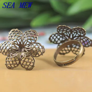

20 PCS 27mm Fashion Flowers Ring Blank Settings Antique Bronze Ring Base Adjustable DIY Jewelry Findings