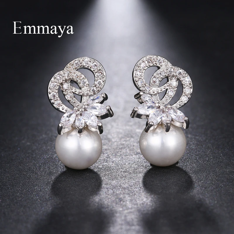 

Emmaya Brand Fashion Luxury Originality AAA Cubic Zircon White Gold Color Pearl Earrings For Women Popular Wedding Jewelry Gift