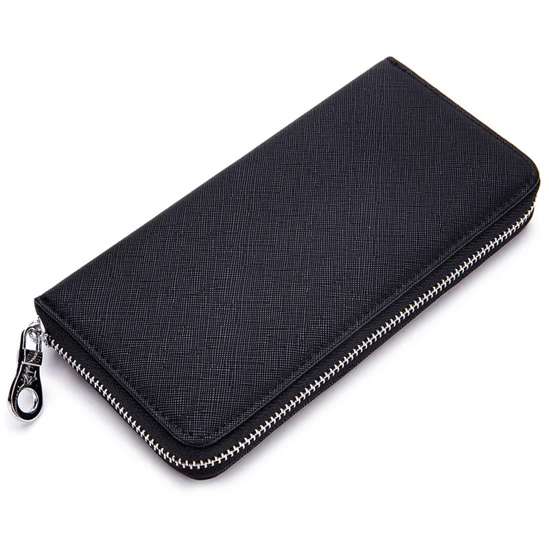 SOUTH GOOSE Men Wallet PU Leather Classic Long Clutch Wallets Male Large Capacity Credit Card Holder Women Travel Passport Purse - Color: Black