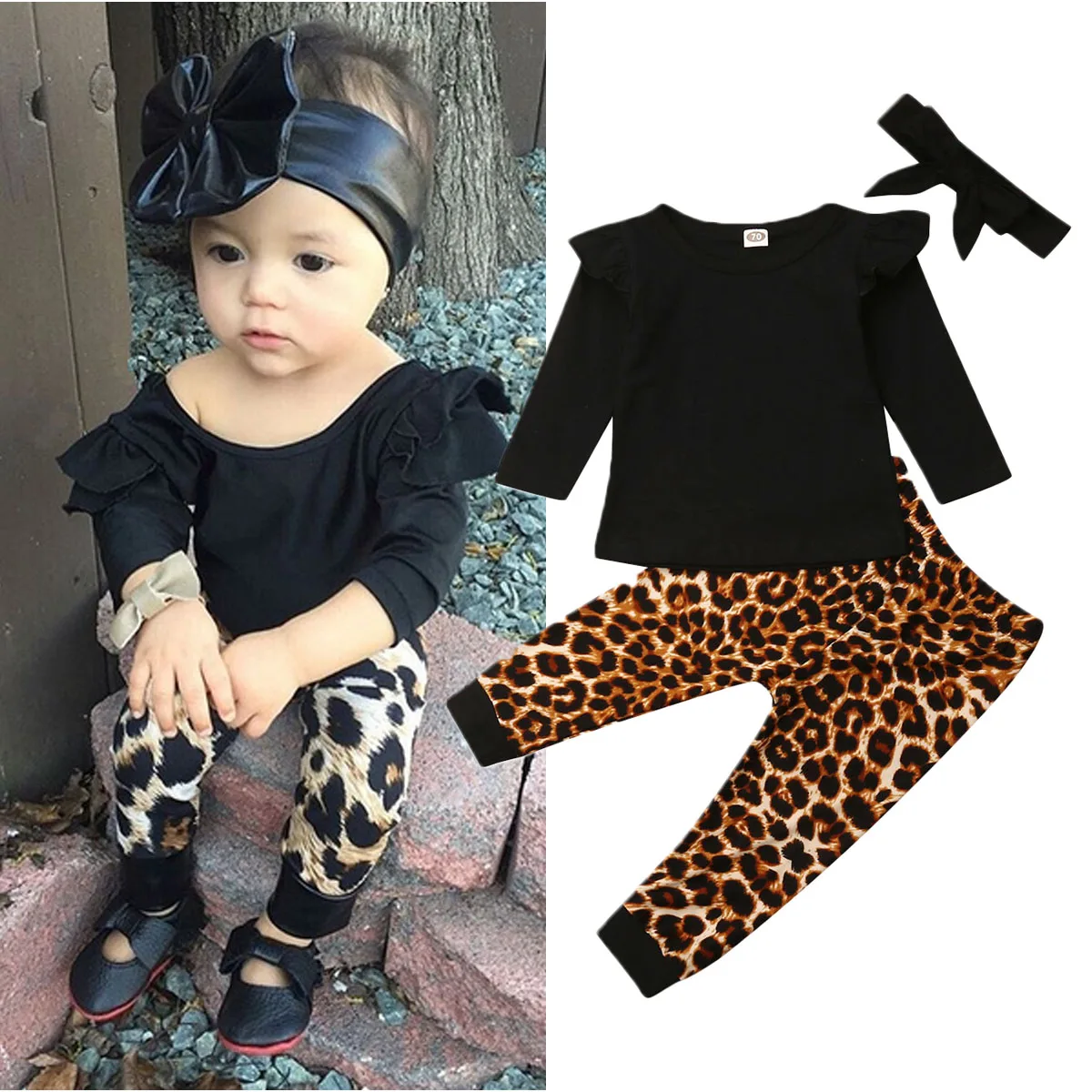 Топы для маленьких девочек, футболка, блузка, леопардовые штаны, комплект одежды