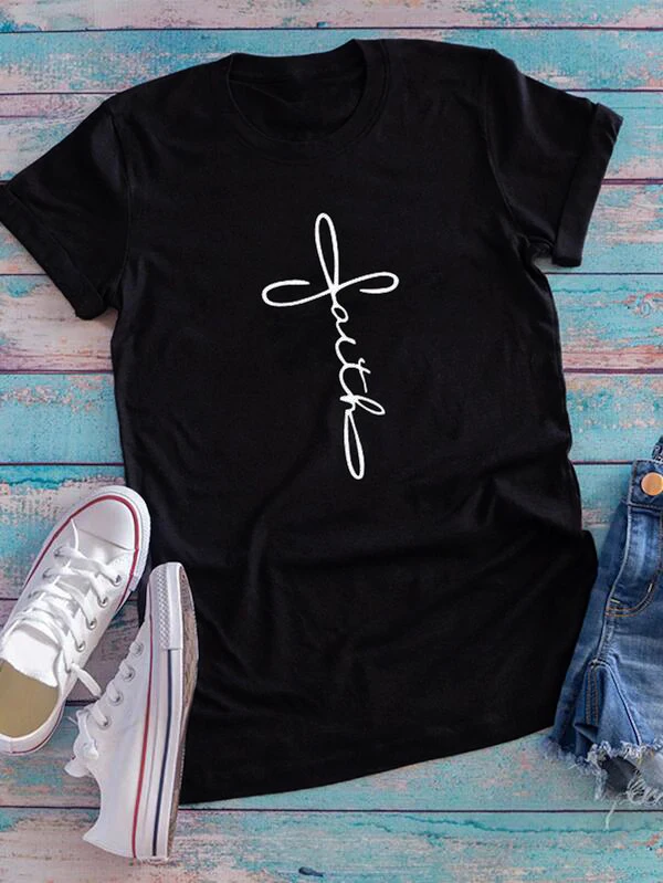 

Faith Letter Printed T-Shirt Short Sleeve Summer Grunge Tee Hipster Graphic Vintage Girlfriend Cotton Jesus Christian shirt Tops