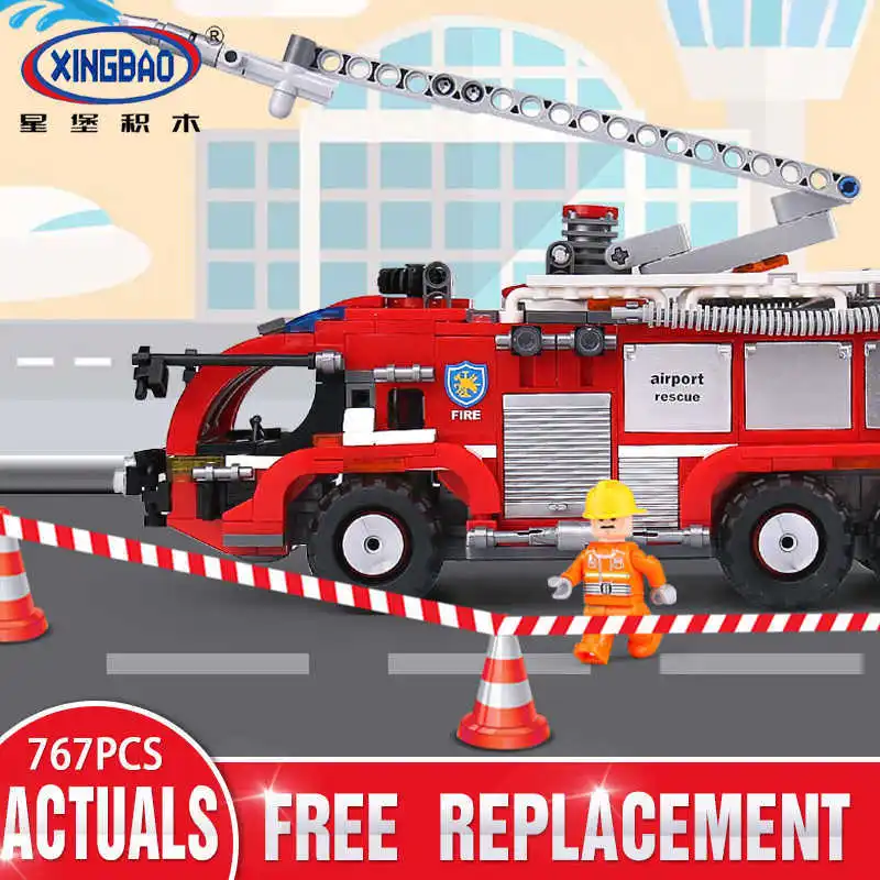 

Xingbao 03028 City Series The Airport Firemen Truck Set Building Blocks Bricks Kids Truck Car Model Toys Gifts