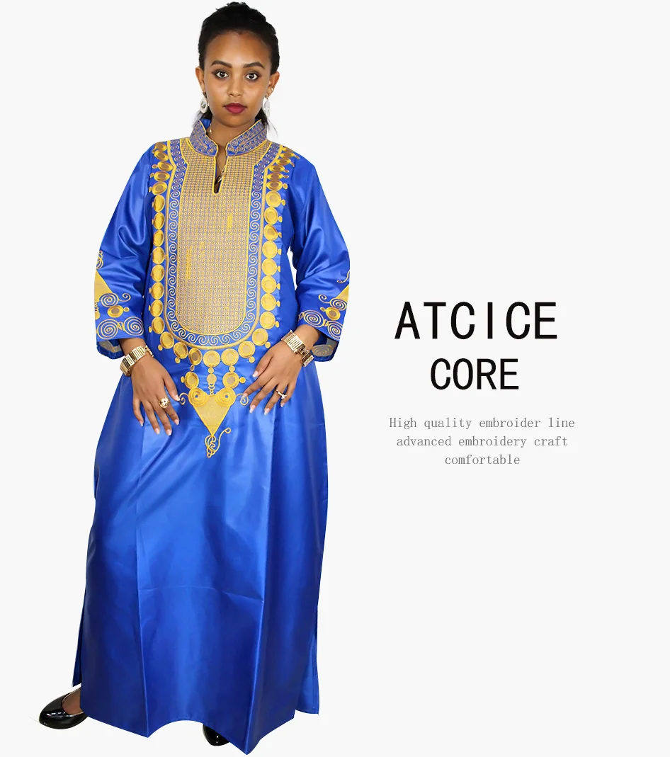 African Dress For Woman Soft Mateial Big Embroidery Design Long Dress Without Scarf african suit