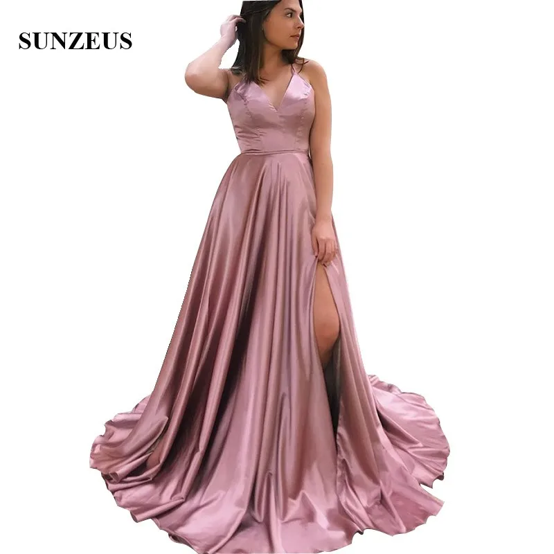 

Spaghetti Straps Lace-up Back Sexy Prom Dresses 2019 Simple A-line Long Party Gowns High Leg Slit Women Dress Gala Jurken