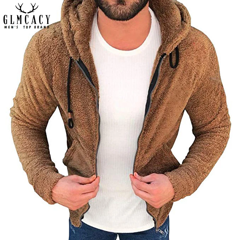 Men Slim Fit Oversized Open Front Casual Fluffy Zip Down Hooded Coat