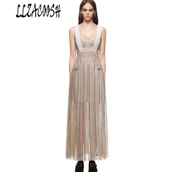 

Self Portrait Spaghetti Strap Lace Long Dress 2018 Summer Sexy Women Runway Hollow Out Tassel Backless Party Dress