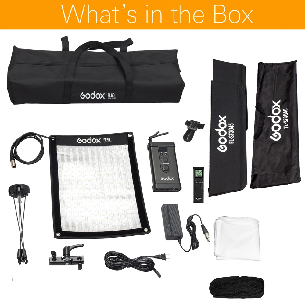 Godox FL60 60 Вт гибкий светодиодный свет для видеосъемки рулонная тканевая лампа+ Сотовый софтбокс с решеткой+ пульт дистанционного управления и приложение