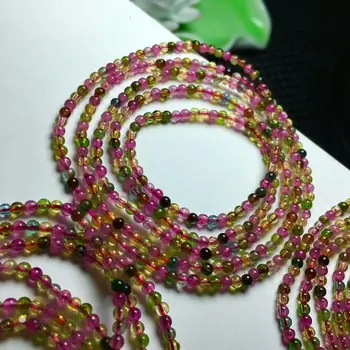 

FREE SHIPPING Natural Crystal Beads Bracelet Colorful Tourmaline 2.8mm AAA 4rows