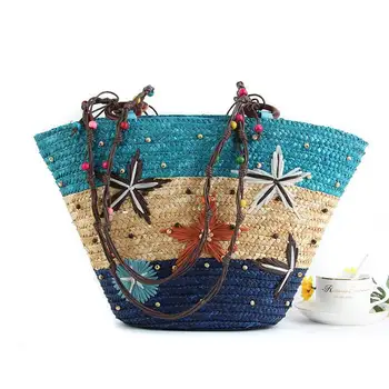 

Straw knitting handmade starfish women beach tote handbags female shoulder bags bolsos mujer bolsas feminina for girls summer