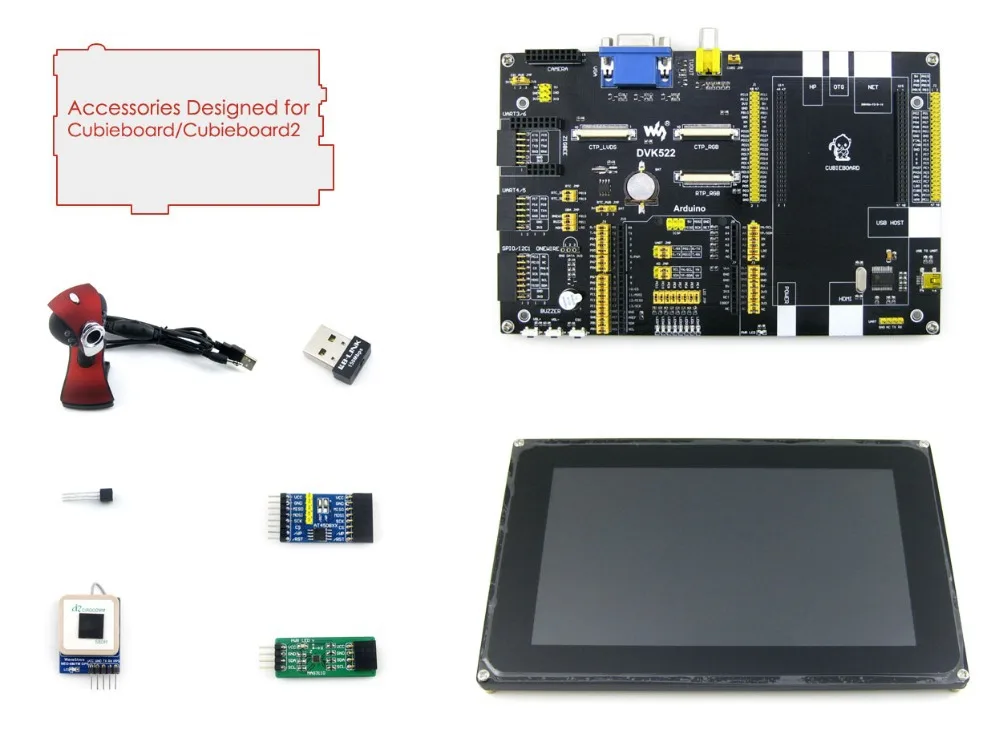 

module Cubieboard / Cubieboard 2 Accessories Pack C = DVK522 Board +7inch Capacitive LCD + UART GPS + USB WIFI + Camera